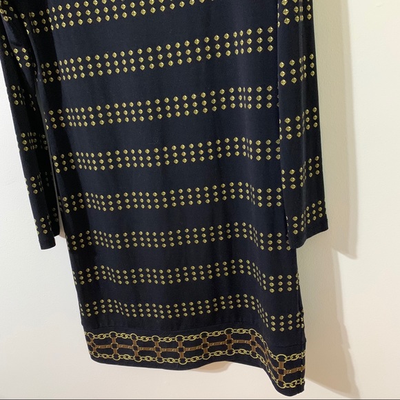 MICHAEL Michael Kors Border Print Boat Neck Dress Long Sleeves Knee Length 💙💛 - Picture 6 of 8